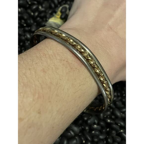 Sterling Silver HARRY’S Sterling & 14k Gold Filled Twisted Braided Cuff Bracelet - Picture 1 of 9